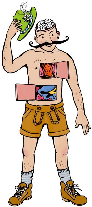 Zeichnung eines Menschen mit Organen
